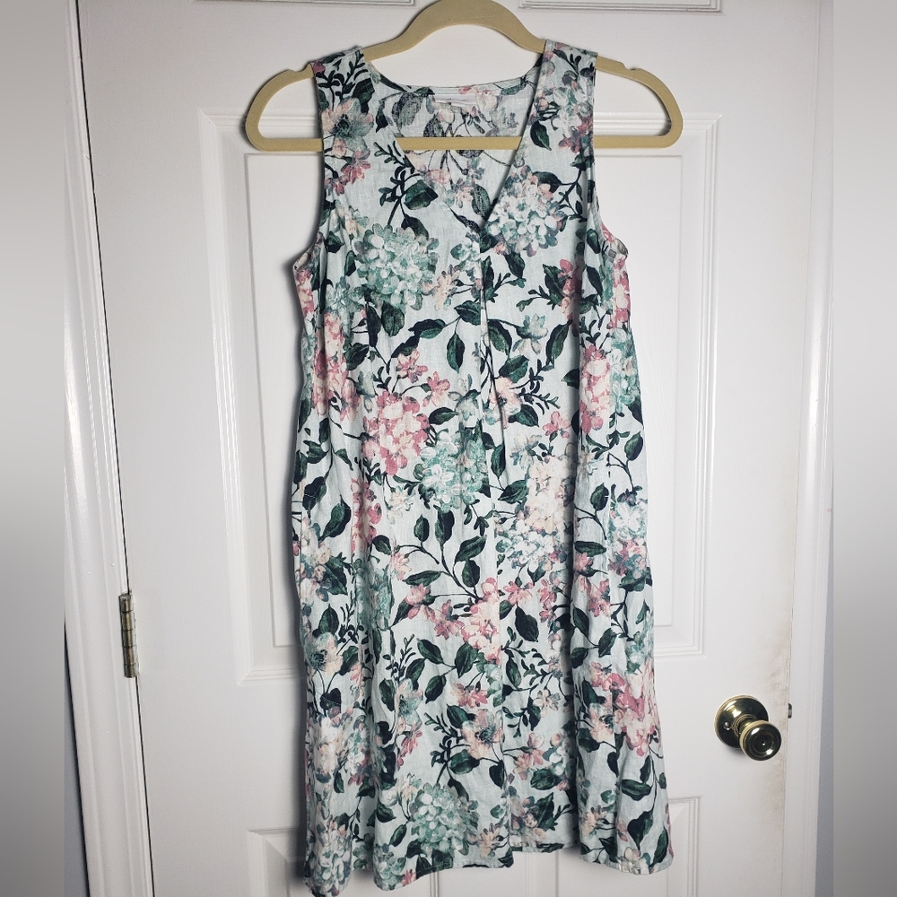 J. Jill Love Linen A-Line Sleeveless Dress Floral
